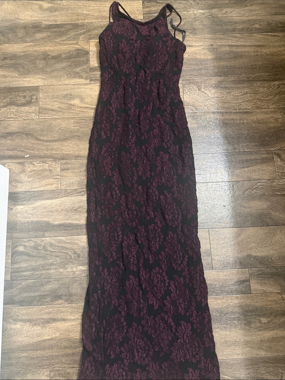 Roberta Bridal Black and Plum Lace Maxi Dress